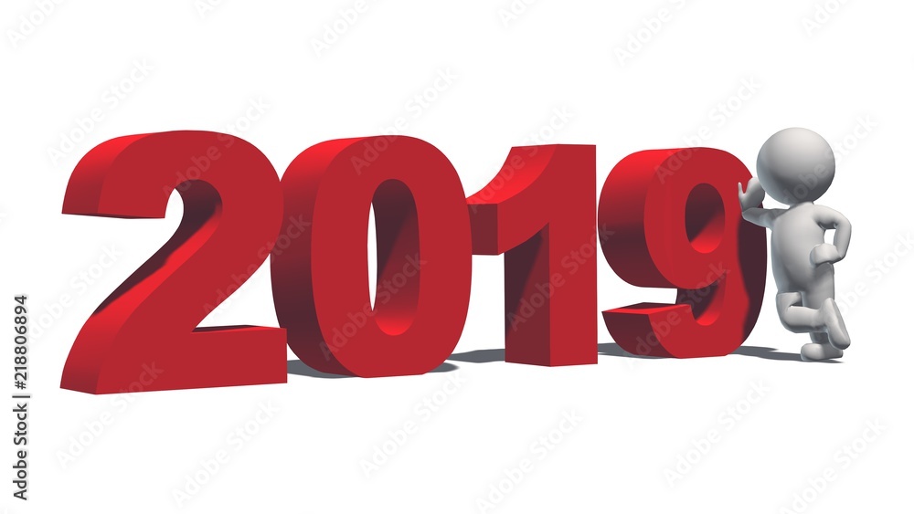Fototapete year change to 2019 with 3d people - isolated on white background - 3d rendering