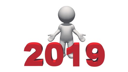 Year change to 2019 with 3D people - isolated on white background - 3D rendering