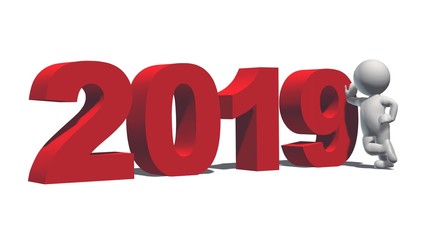 Year change to 2019 with 3D people - isolated on white background - 3D rendering