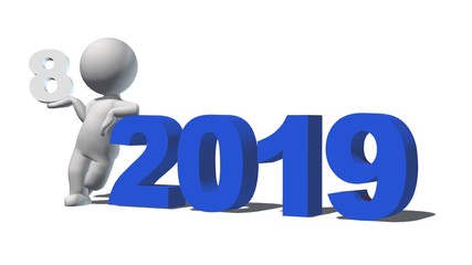 Year change to 2019 with 3D people - isolated on white background - 3D rendering