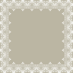 Classic vector white square frame with arabesques and orient elements. Abstract ornament with place for text. Vintage pattern