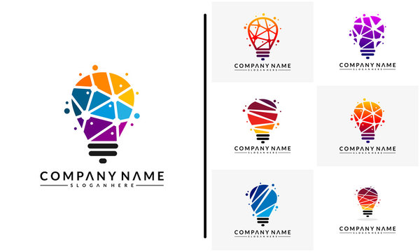 Set of Modern Tech Bulb logo designs concept, Pixel Technology Bulb Idea logo template
