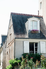 Street view in old french town with traditional architecture