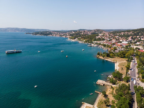Aerial Drone View of Beykoz Pasabahce in Istanbul Seaside / Turkey.