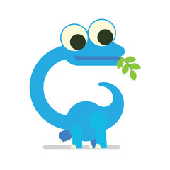 Cute Diplodocus walking. Dinosaur life. Vector illustration of prehistoric character in flat cartoon style isolated on white background. Funny blue Brontosaurus with big eyes. Element for design.