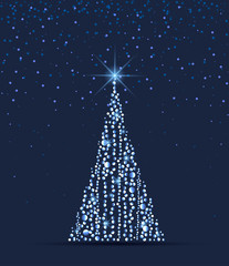 Vector illustration Christmas tree from lights. Christmas tree on blue background