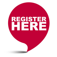 red vector bubble banner register here