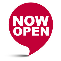 red vector bubble banner now open