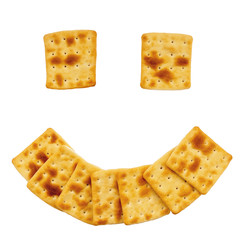 Appetizing biscuits are laid out on the table in the form of a smile. Biscuits of uneven shape without sugar isolated on white background