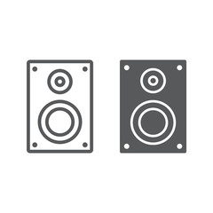 Sound speaker line and glyph icon, electronic and digital, loudspeaker sign, vector graphics, a linear pattern on a white background, eps 10.
