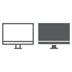 Pc monitor line and glyph icon, electronic and digital, tv monitor sign, vector graphics, a linear pattern on a white background, eps 10.