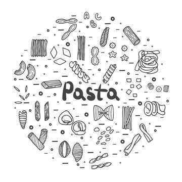Pasta icons, big set, hand drawn style