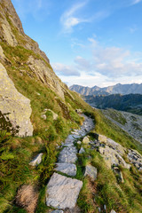 Fototapeta na wymiar Hiking Train in the High Tatra in the Valley of Five Lakes