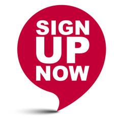 red vector bubble banner sign up now