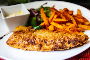 British Traditional fish and chips and tartar sauce