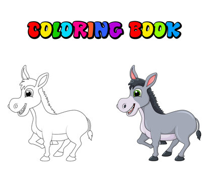 donkey cartoon character coloring book vector design isolated on white background