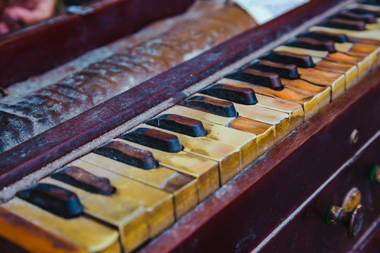 Close-up of  Traditional Old and Dusty Harmonium