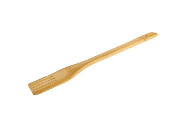 Wooden kitchen spatula isolated on a white background. This has clipping path.