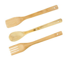 Wooden Kitchen Utensils. Isolated with clipping path.
