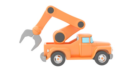 toy truck crane isolated over white backgroung. 3d rendering.