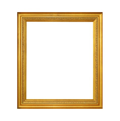 Gold vintage frame isolated on white background with clipping path
