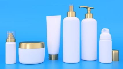 ealistic 3D rendering mockup for cosmetic containers for creams and tonic bottles. Bottle and tube, tonic cream for care skin illustration