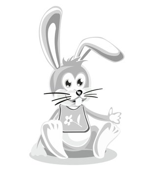 Happy white easter bunny sitting.  Vector flat illustration for greeting card, web, icon.