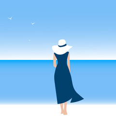 Beauty girl walking along the beach. A relaxed woman on the beach.