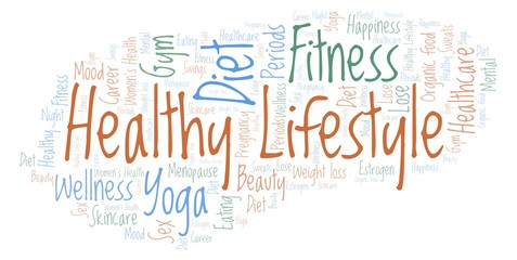 Obraz premium Word cloud with text Healthy Lifestyle on a white background.