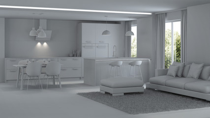 Modern house interior. Repairs. Gray interior.  3D rendering.