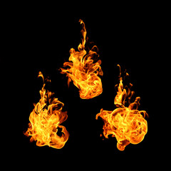 Fire flames collection isolated on black background