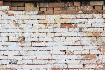 Background of old vintage dirty brick wall with peeling plaster, texture