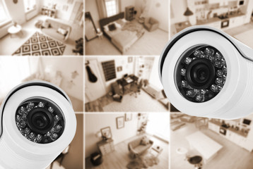 Different rooms under CCTV cameras surveillance, above view