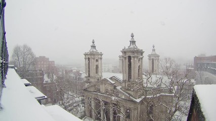 Time lapse of a snow flurry over St John Smith Square in London