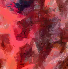 Abstract grunge pattern. Background painted in oil by dry brush. Textured surface abstraction. Drawn texture. Close-up chaotic strokes on canvas.