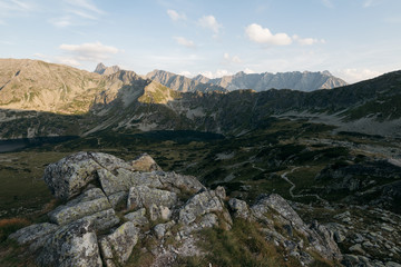 Fototapeta na wymiar Hiking trail in the High Tatra in the Valley of Five Lakes, Poland