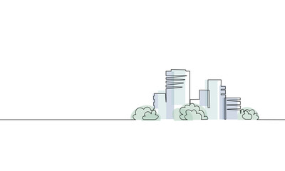 Single continuous one line art city building construction. Architecture house urban apartment cityscape concept design sketch outline drawing vector illustration © LuckyStep