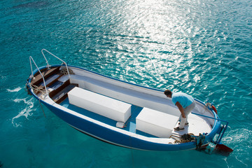 boat sways on the sea surface