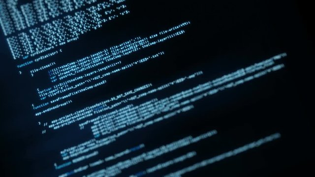 Programming, coding application interface. IT security system log screen. Functions and procedures listing.