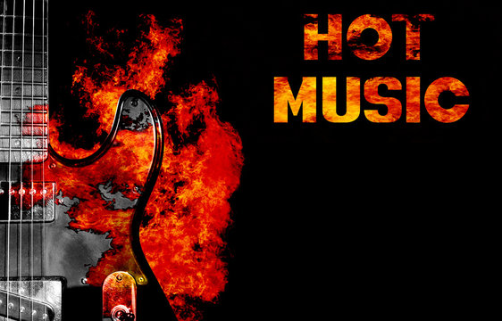 Electric guitar on fire on a black background