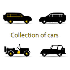 Naklejka premium Collection of cars, black and yellow silhouette on white background,