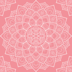 Seamless pattern with mandala ornament. Hand drawn vector illustration