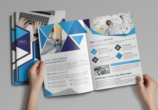 Bifold Brochure Layout with Blue Accents