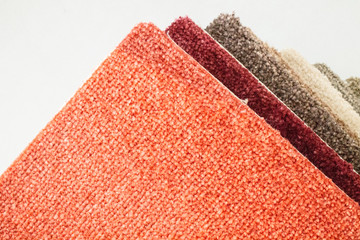 Samples of a multi-colored carpet, an example of pile and carpet color