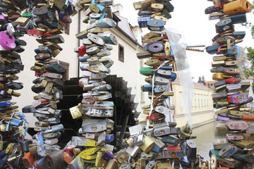 Fototapeta premium Locks on the bridge in the Czech Republic