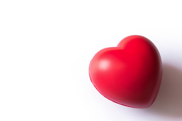 Red heart : red ball foam with shape heart for valentines card. Stress reliever foam ball isolated on white background with clipping path and copy space