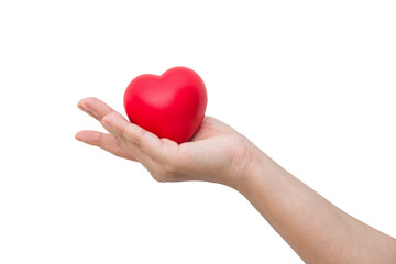 Red heart ball : Stress reliever foam ball the red heart shape on woman hand isolated on white background with clipping path