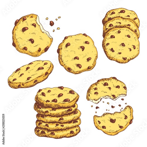 "Sketch colorful sketch cookies set illustration, draft silhouette