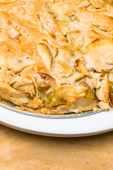 Homemade Apple Pie Dessert Ready to Eat. Fresh baked delicious classic cake, rustic style, copy space