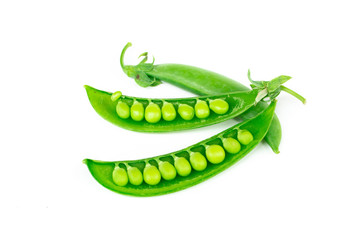 Green peas isolated on white background.